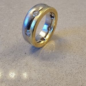 18k Yellow Gold and Platinum Diamond band ring 21 gram Wedding Engagement Bridal